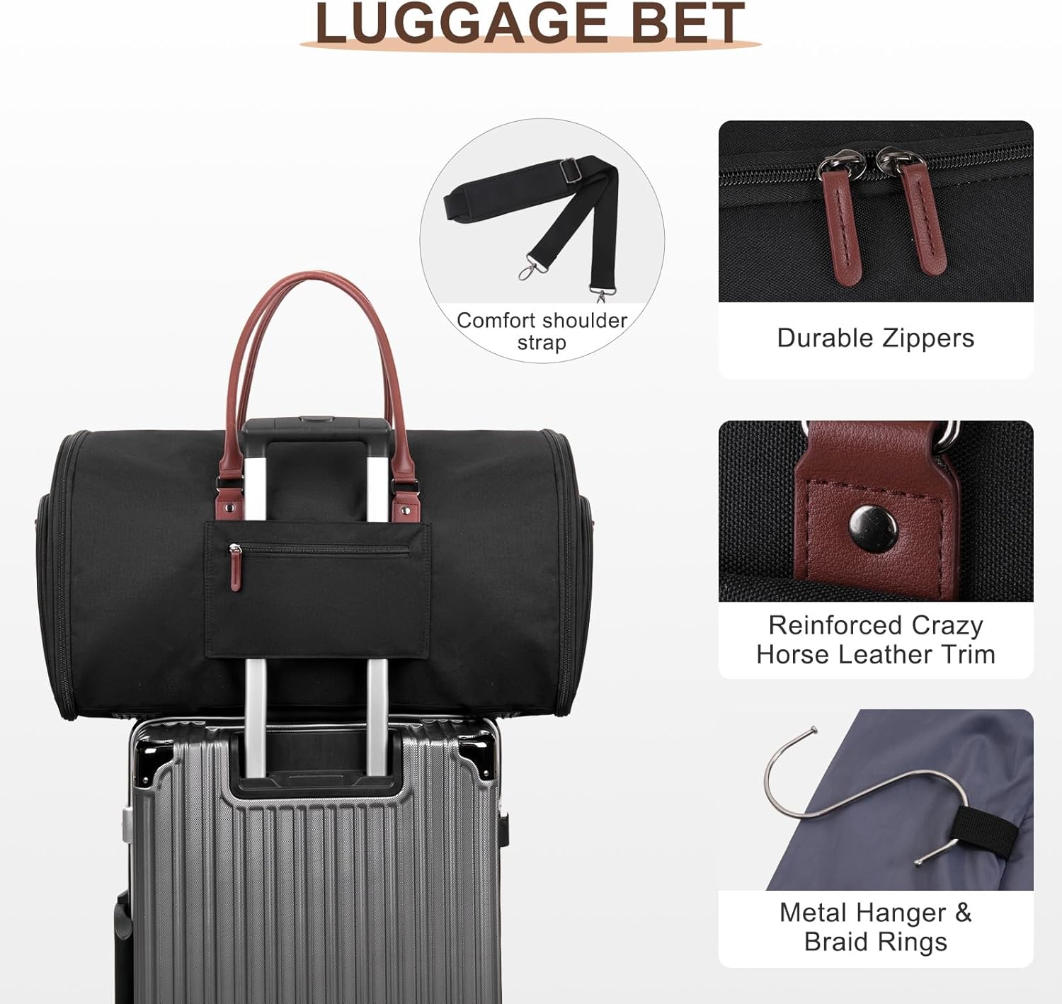 MOSISO Garment Bags for Travel, 50L Carry On Garment Duffle Bag Suit Bags for Men Women Hanging Clothes, 2 in 1 Hanging Suitcase Suit Travel Bags with Toiletry Luggage&Adjustable Shoulder Strap,Black