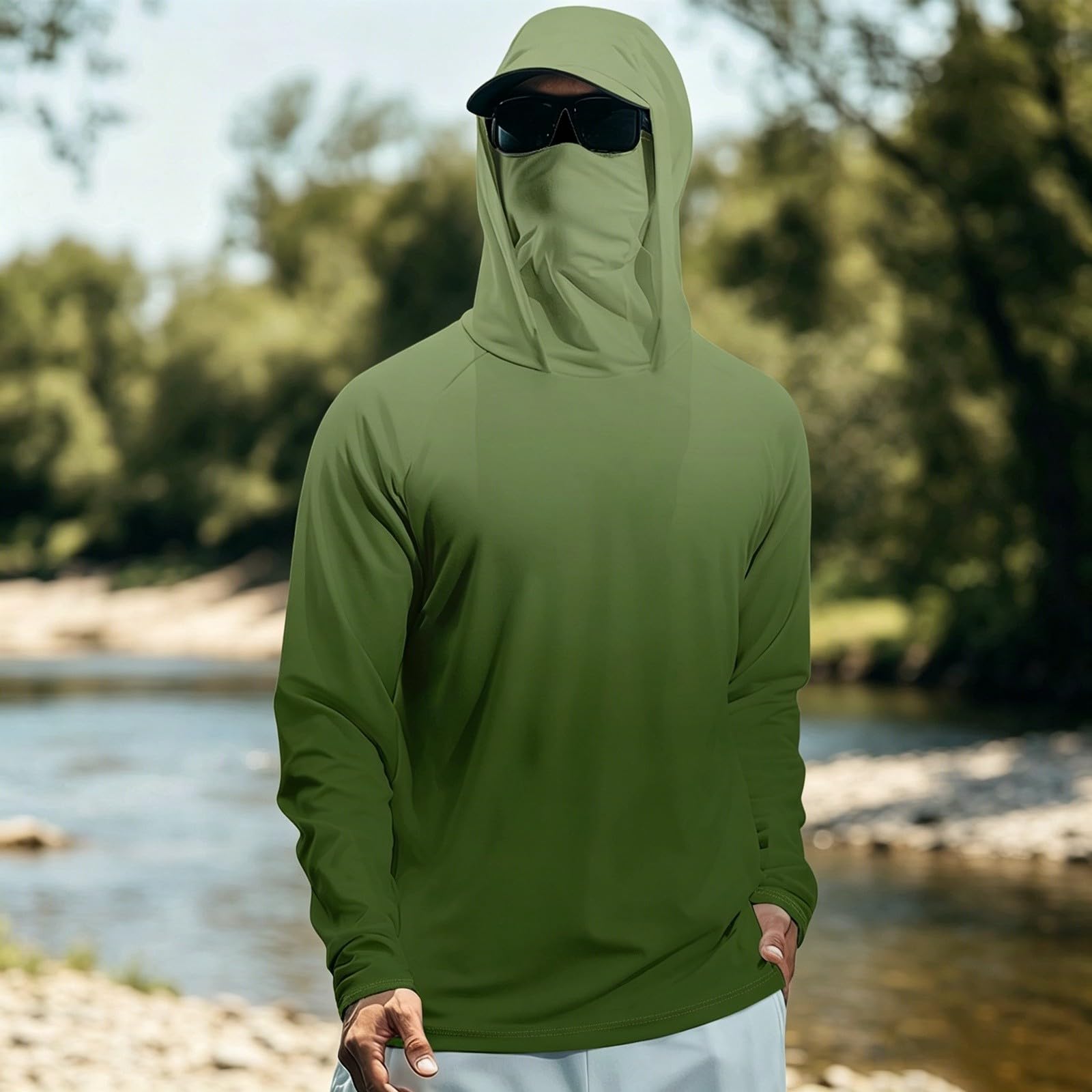 Generisch Felpa sportiva con cappuccio da uomo con stampa digitale, traspirante, leggera e protezione UPF per attività all'aperto, corsa e pesca