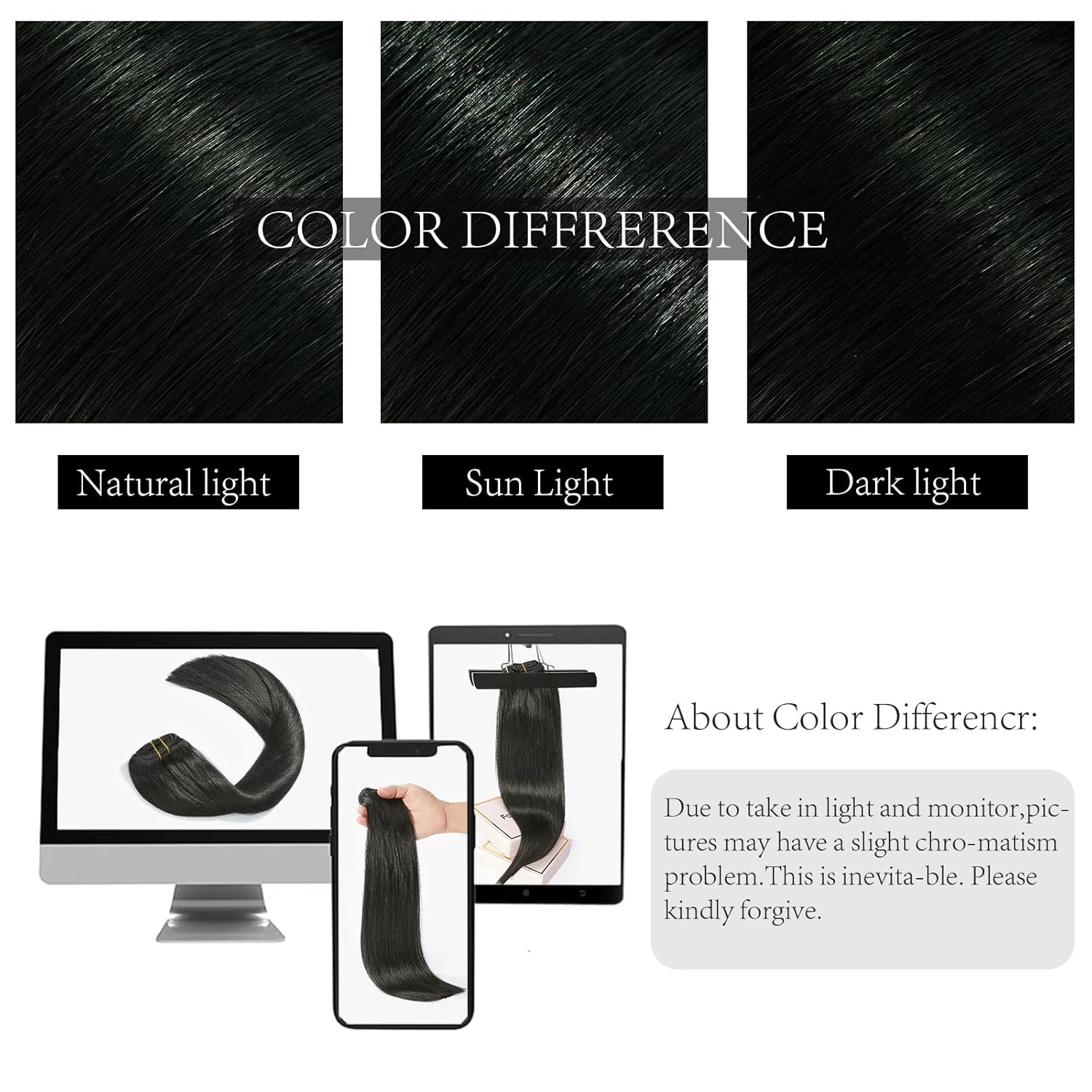 FoxFace Clip in Hair Extensions Real Human Hair, Thick Extensions from Root to Tip, Natural Hair Clip Ins, Jet Black, 14 Inch 120g 7Pcs