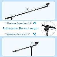 Vista 7 de Paquete de 2 soportes para micrófono, soporte de micrófono trípode Bietrun con altura de boom ajustable, con bolsa de transporte y clips