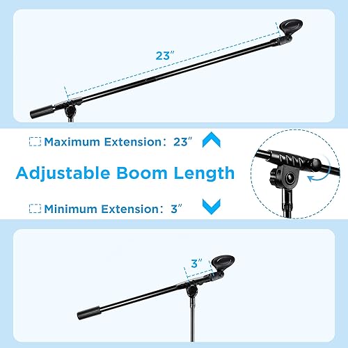 Miniatura 7 de Soporte para micrófono, paquete de 2 unidades, soporte de micrófono Bietrun con altura de pluma ajustable, con bolsa de transporte y clips de