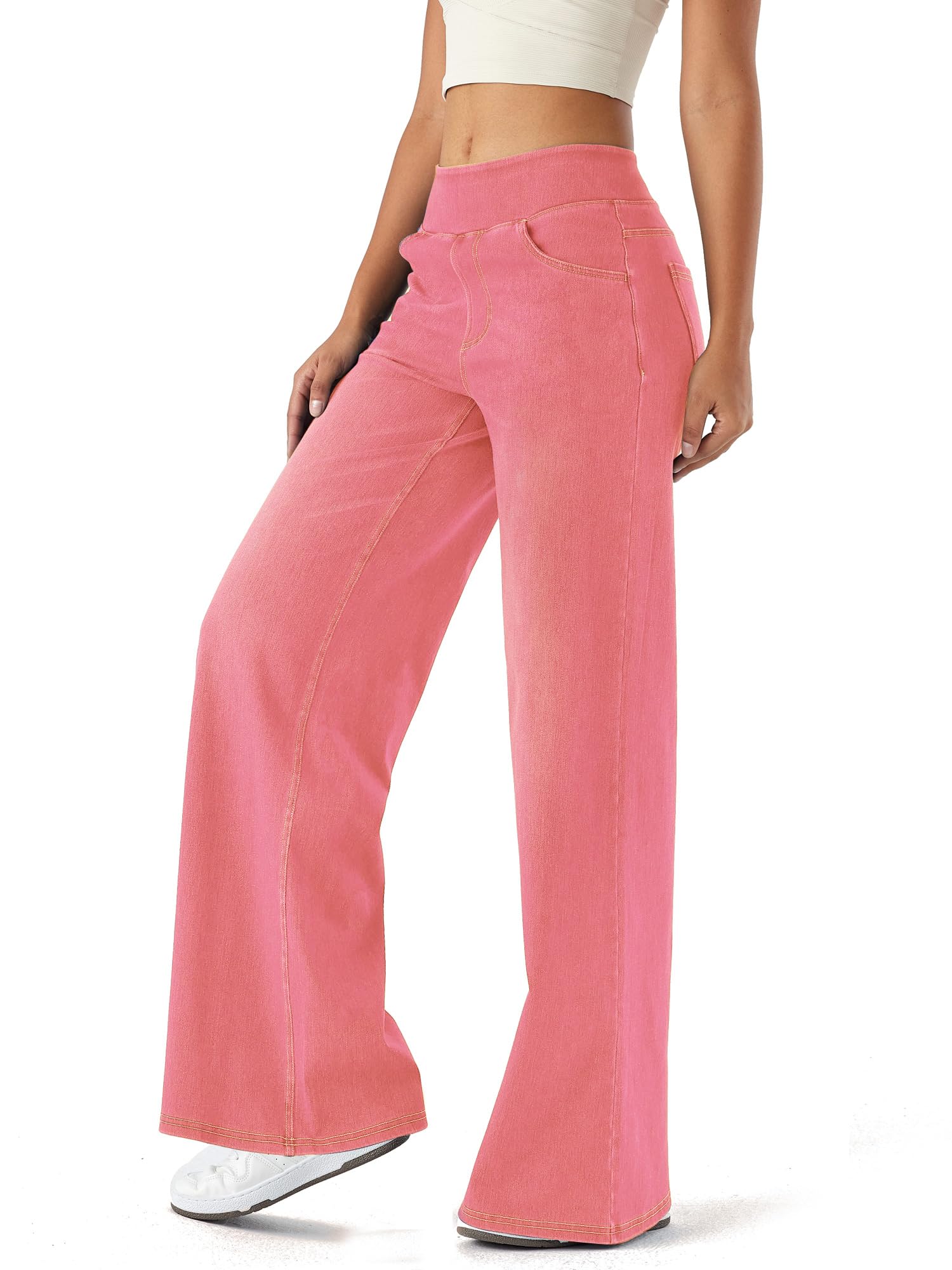 LaiEr Weite Denim-Weitbeinhosen für Damen,Hohe Taille Bauchkontrollierend,Gerades Bein, Lockere Passform,Geeignet für Freizeit,Yoga und Fitness,Hochelastische Baggy Jeans ohne Bartmuster