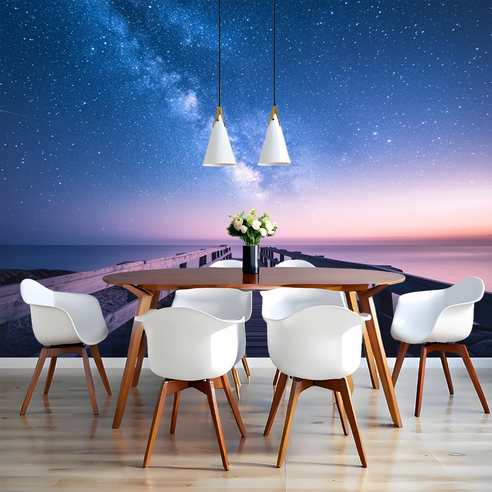 Fotomural Paseo marítimo 400 x 280 cm Azul oscuro Papel Pintado 3D Moderno para Decoración de Pared en Salón, Dormitorio o Comedor
