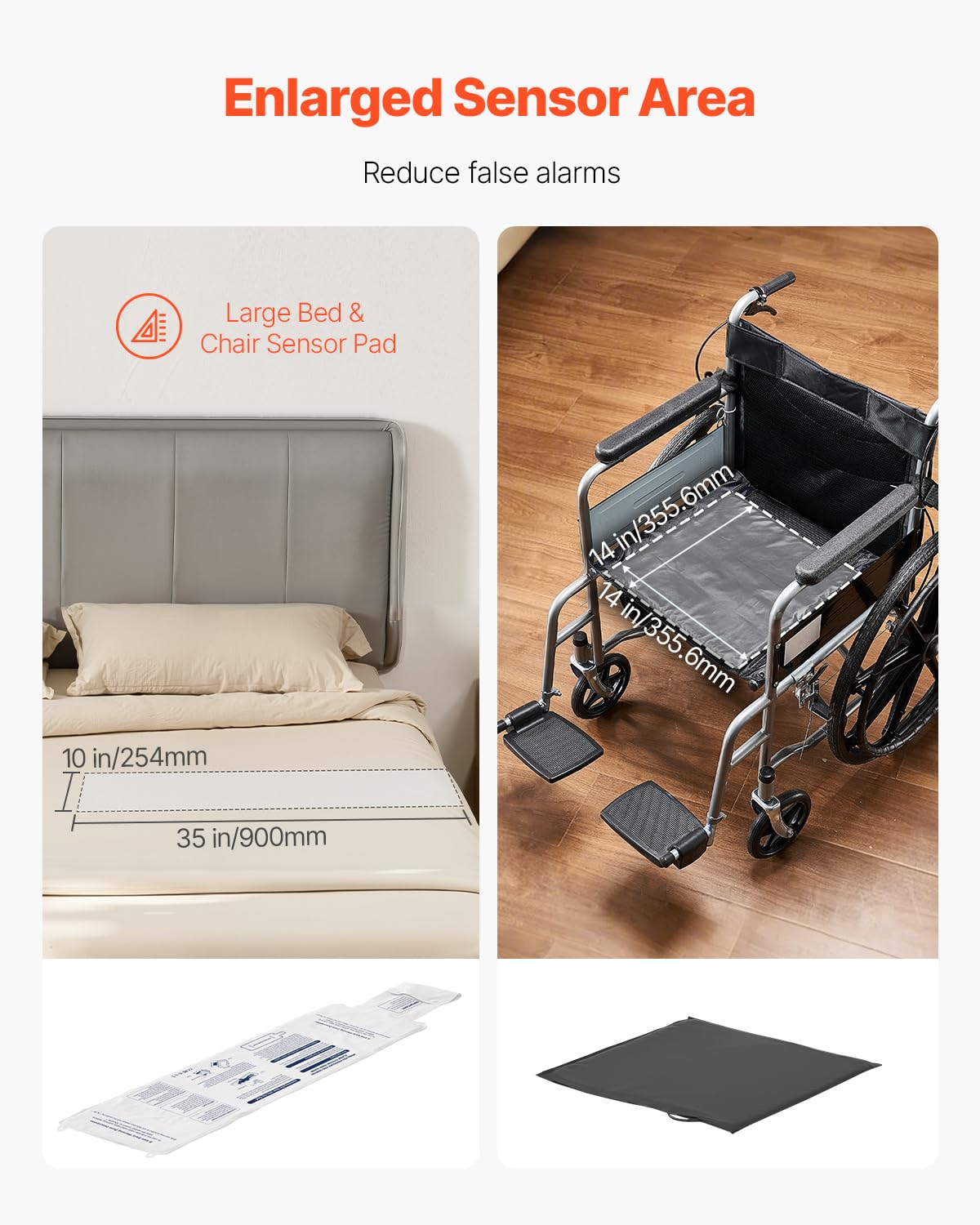 VEVOR Sistema de Alarma de Cama Alerta Temprana Almohadilla de Sensor Inalámbrica con Botón de Llamada y Buscapersonas Prevención de Caídas para Personas Mayores