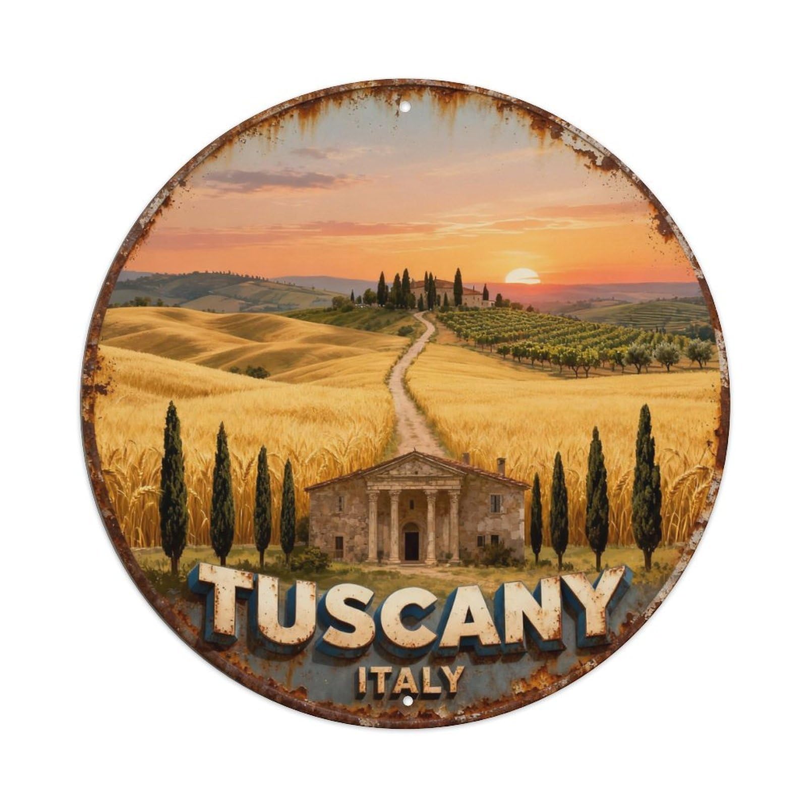 Tuscany Italy Golden Hills Countryside Metal Tin Sign Plaque