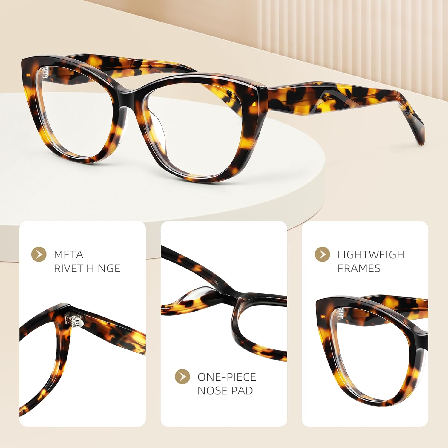 Cat Eye Reading Glasses for Women - Acetate Tortoise - Sofia Readers Chic & Modern Design FF-6253