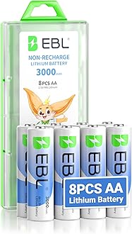 EBL AA Batteries, 3000 mAh 1.5V Lithium Batteries, Double A Battery, Ultimate Power for High Drain Devices - Pack of 8 Disposable Batteries