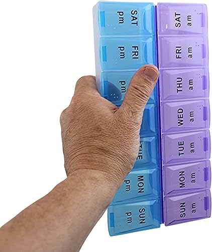 Organizador de píldoras jumbo extra grande de 9 x 4.75 pulgadas, 7 días, 2 veces al día, pastillero semanal AM PM, pastillero, contenedor de