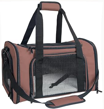 Soft Sided Carrier for Small Medium Cats Dogs,Removable Pad Collapsible Travel Pet Carrier Large Brown