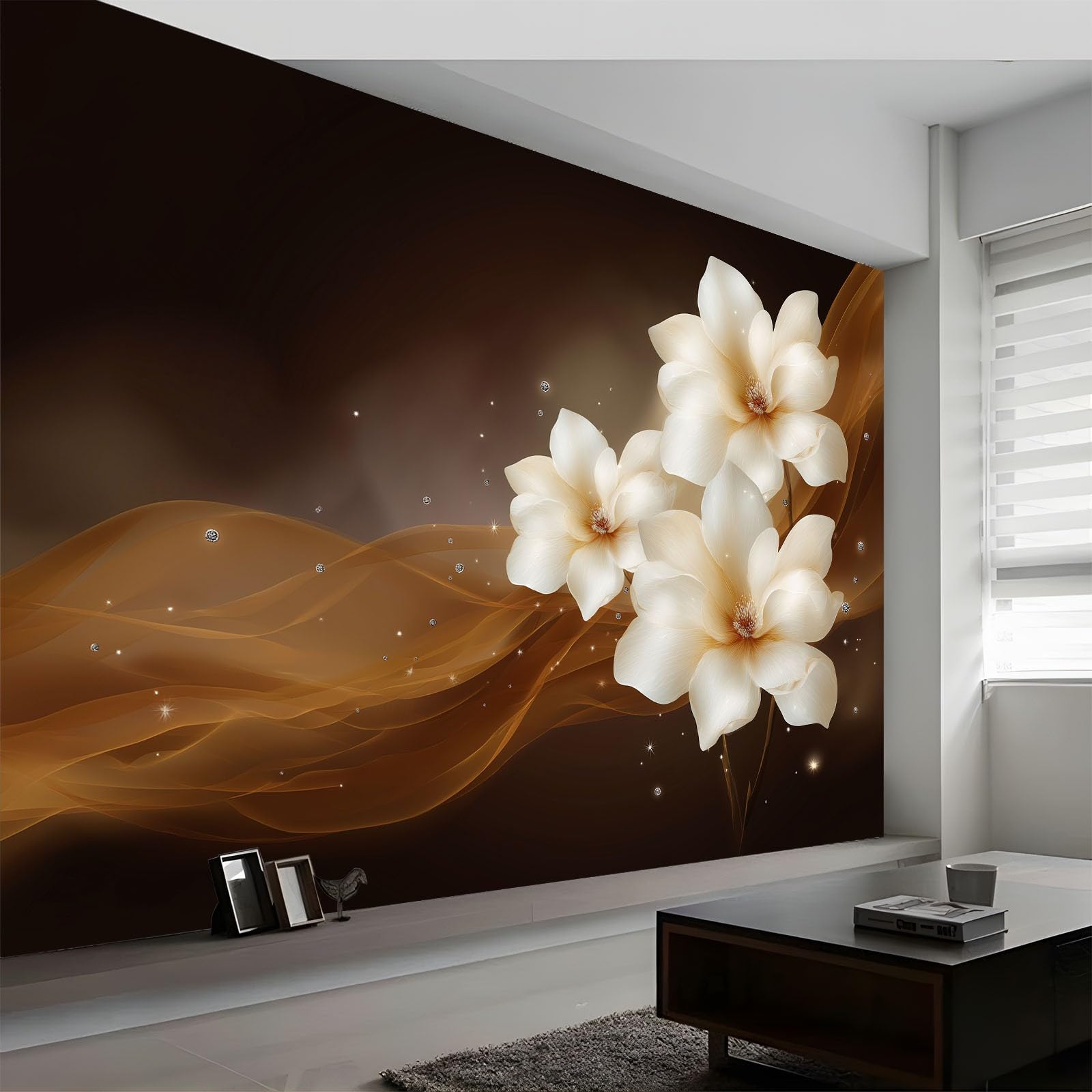 Générique Tapeta z włókniny elegancki luksusowy styl 250 l x 175H cm, panoramiczna tapeta magnolia w paski w gwiazdki - duży plakat ścienny ze zdjęciami do salonu sypialnia restauracja tło telewizora