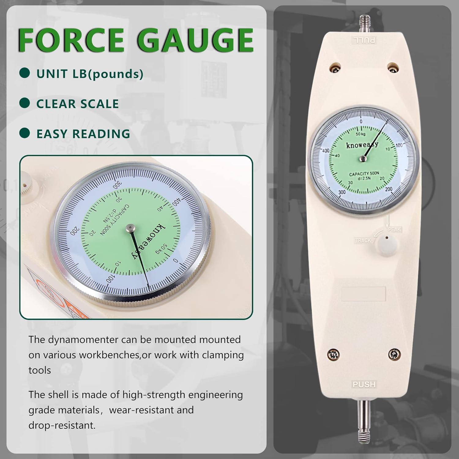 Knoweasy NK-500 Mechanical Analog Push Pull Force Gauge and Dynamometer - Portable with Carry Box for Accurate Measurements