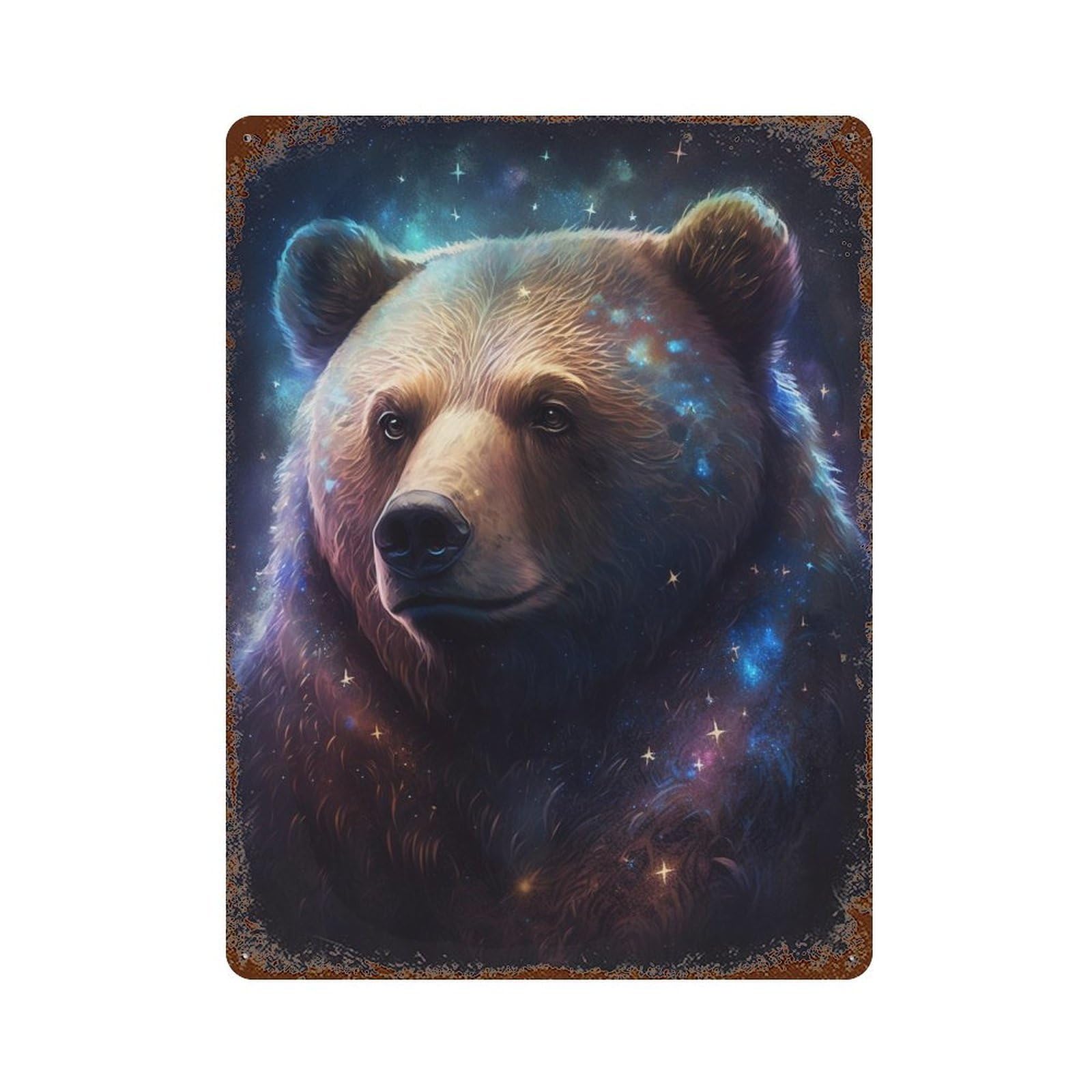 Cosmic Bear Portrait Rustic Tin Plaque 15.7"x11.8", Classic Wall Plaque for Garage, Pub Or Kitchen