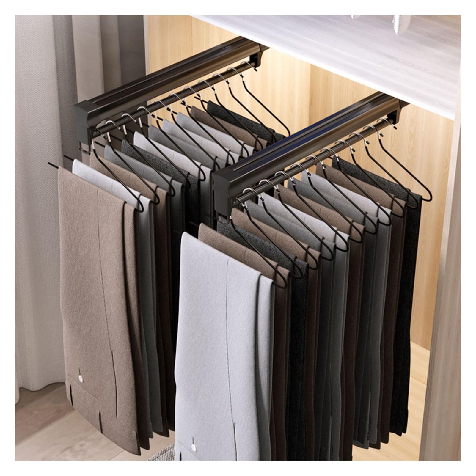 IUokLU Pull Out Trousers Rack,Extendable Pull-Out Closet Valet Rod,Clothes Garment Rack Organizer Holder 41-56cm,Loading Capacity 30 Kg(Black-41cm)