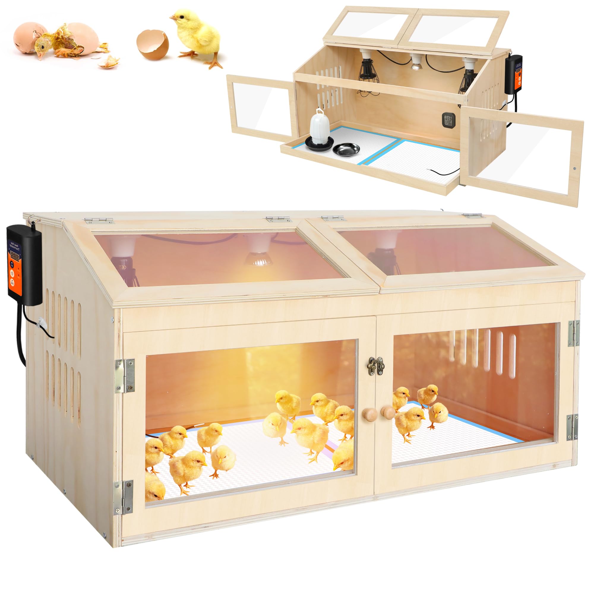 Photo 1 of ** VERY USED** Intelligent Chicken Brooder Box for Chick with Digital Thermostat, 32" Wide Large Wooden Chick Brooder Box with Heating Lamps, Sliding Drawers & Door Handle for Hamster Chicks Duck Indoor Outdoor