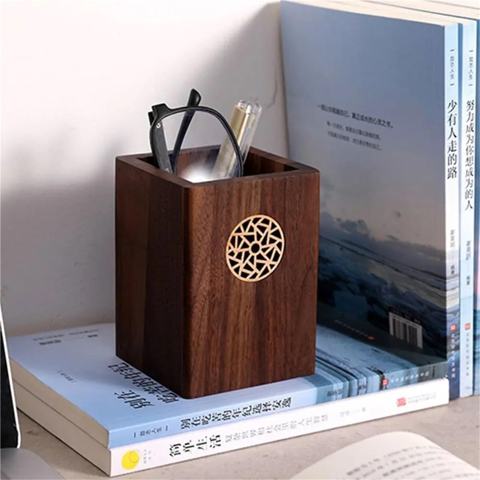 Mehrzweck-Stiftehalter aus Holz, schwarzer Nussbaum, Vintage-Bleistiftbox, praktische Stiftaufbewahrung, Becher, Schreibtischzubehör Für Schule,Zuhause(Square)