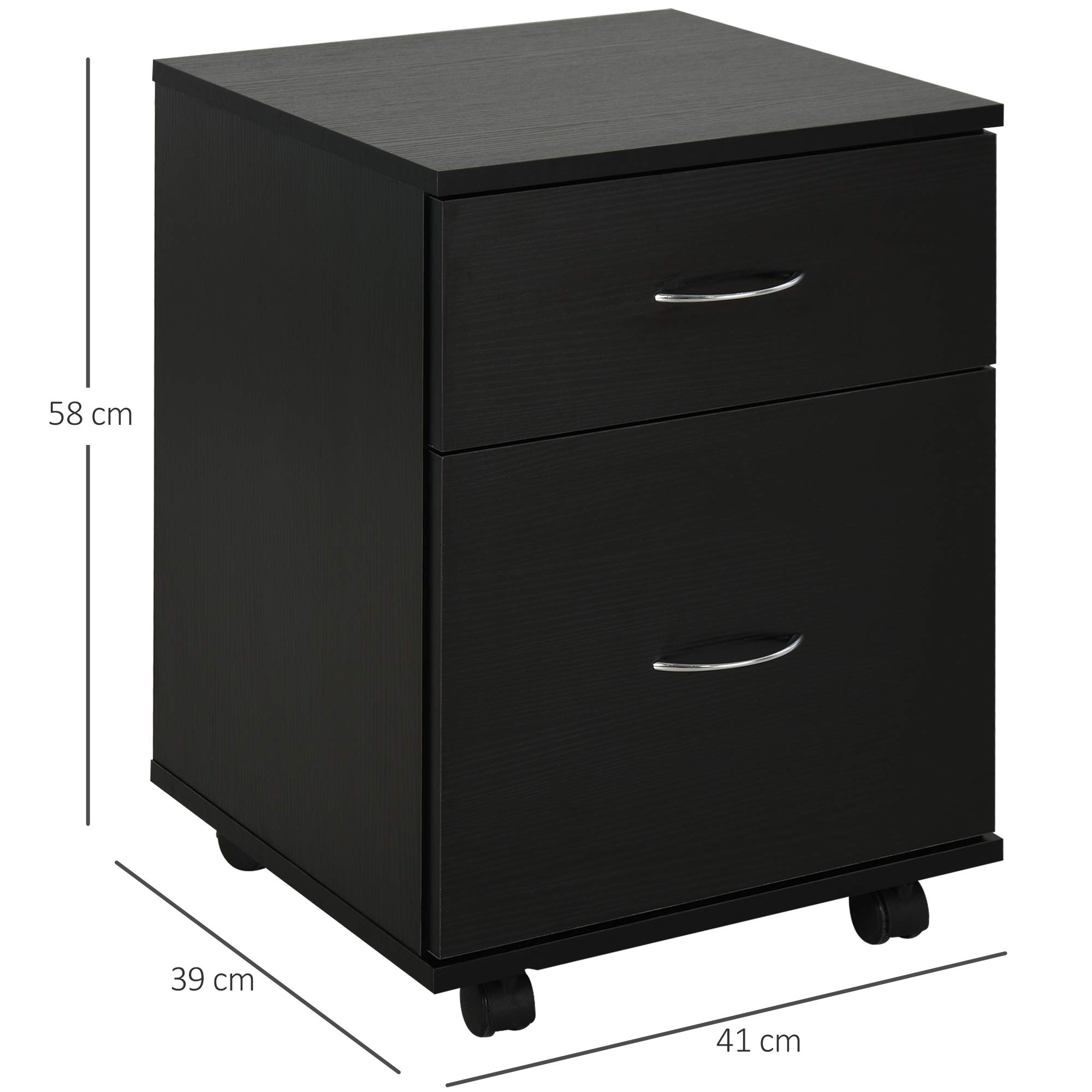 HOMCOM Cassettiera a Rotelle da Ufficio Salvaspazio in Legno, 41x39x58cm, Nero