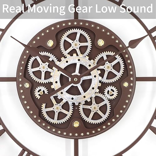 Miniatura 3 de Relojes de pared grandes de 24 pulgadas para decoración de sala de estar con engranajes móviles, reloj de pared grande industrial Steampunk, relojes
