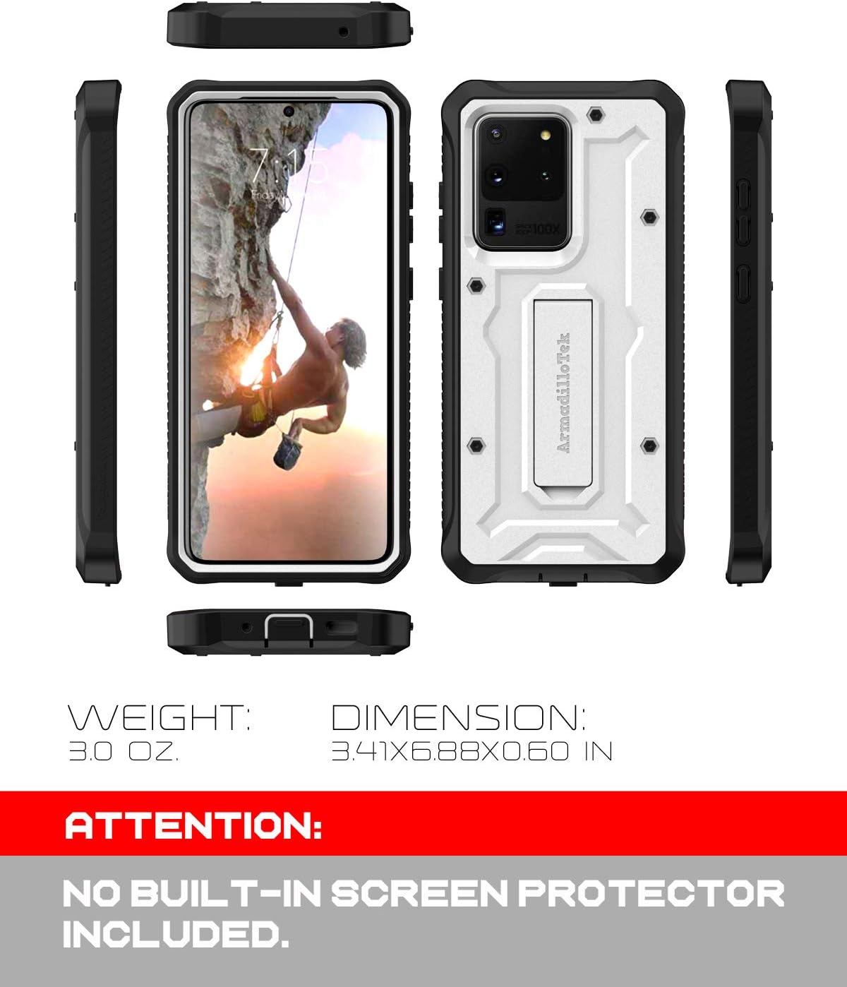 🔥 Flаѕh Sаlе ArmadilloTek Vanguard Case Compatible with Samsung Galaxy S20 Ultra (6.9 inches) Military Grade Full-Body Rugged with Built-in Kickstand [Screenless Version] - White