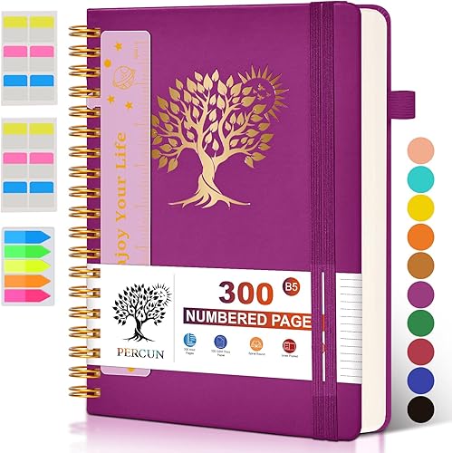Cuaderno grande en espiral para mujeres y hombres, 300 páginas rayadas numeradas, con rayas universitarias, cuaderno encuadernado en espiral de tapa