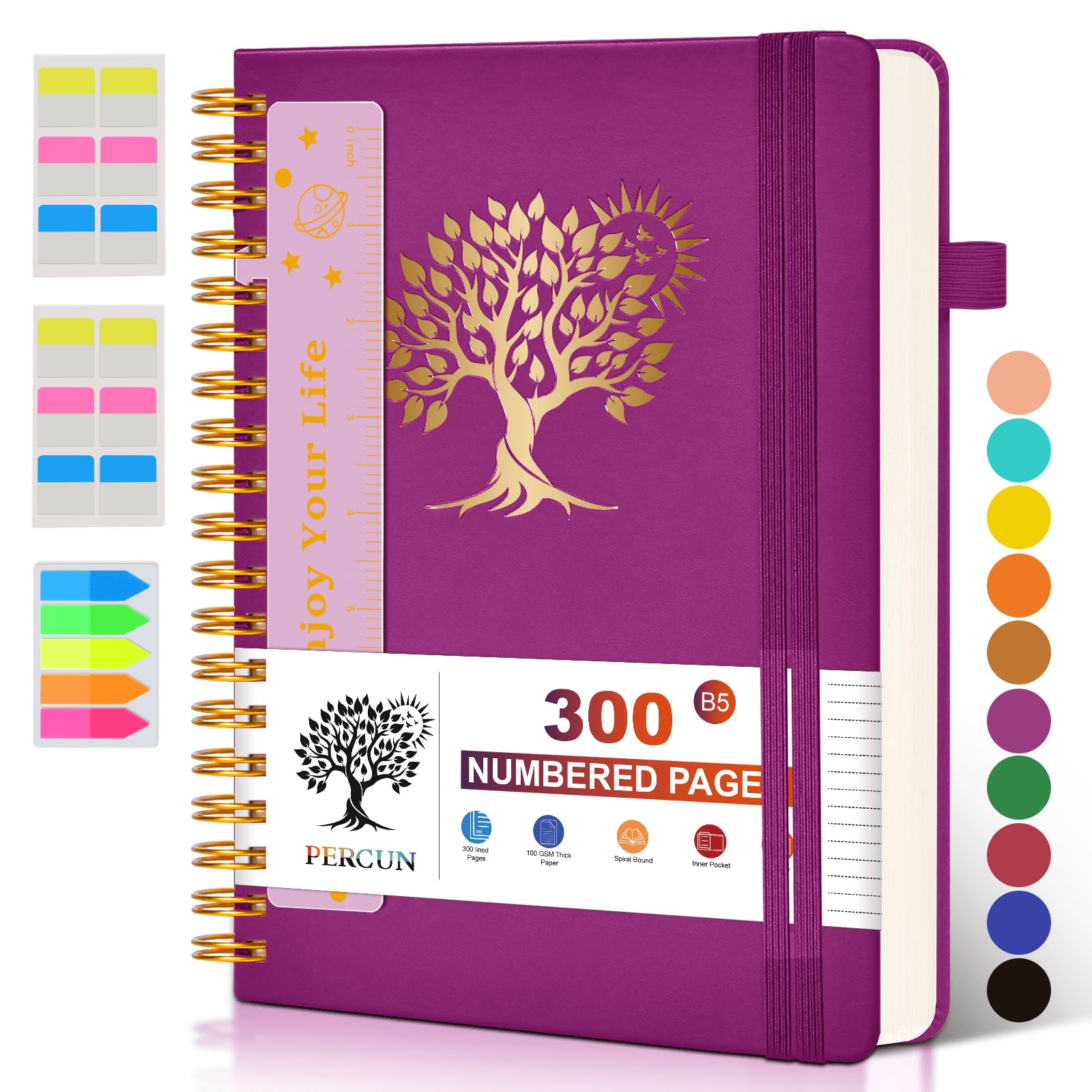 Large Spiral Notebook Journal for Women Men - 300 Numbered Lined Pages, College Ruled,B5 Hardcover Spiral Bound Notebook for School, Work, Note Taking, Writing, Leather Spiral Journal 7"x10"