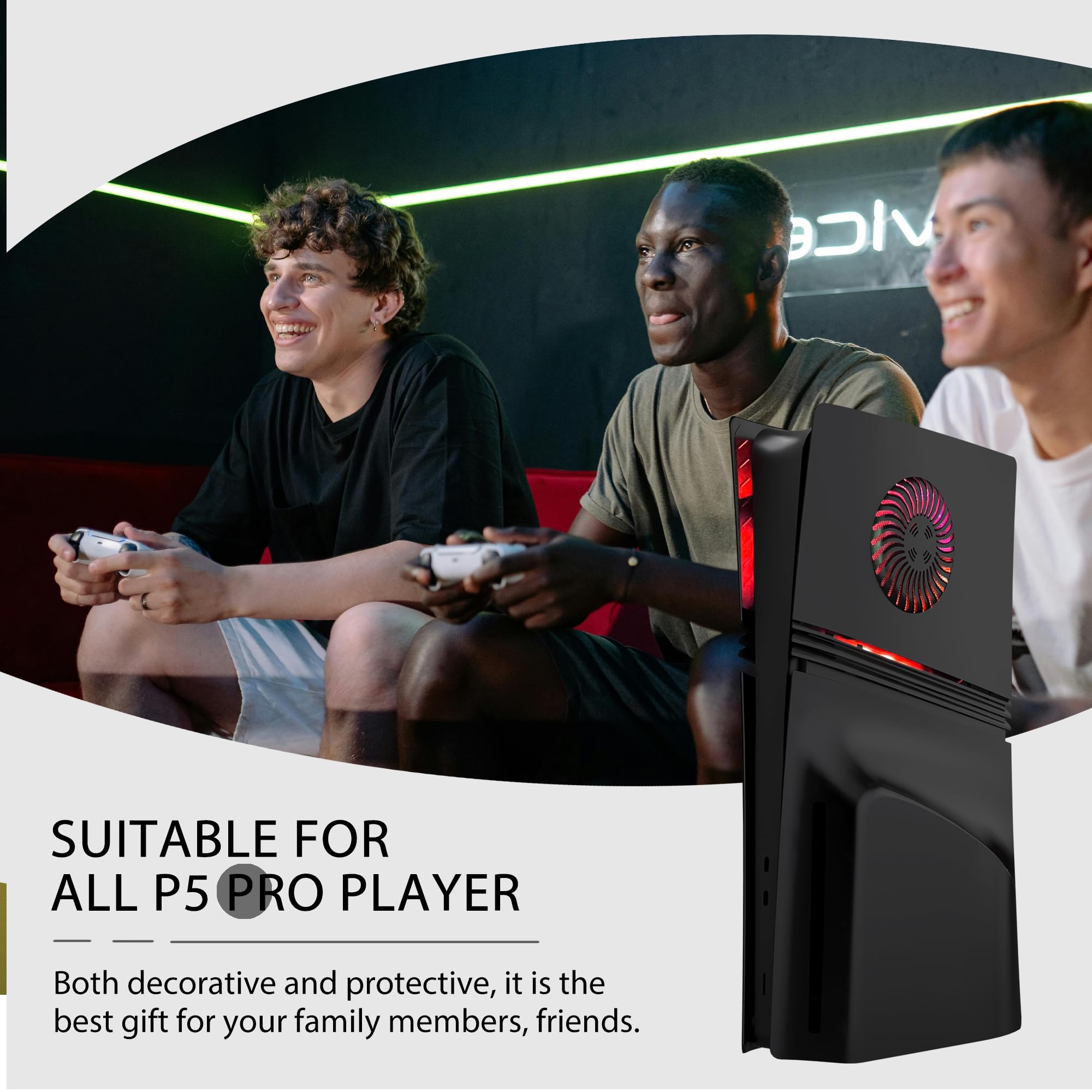 Faceplate für P5 Pro Disc Edition mit RGB-Lichtstreifen und Staubfilter mit Kühlungsöffnungen DOBEWINGDELOU 400+ Effekte LED-Lichtring Konsole Faceplate Abdeckung DIY Dekoration Kit Zubehör Schwarz