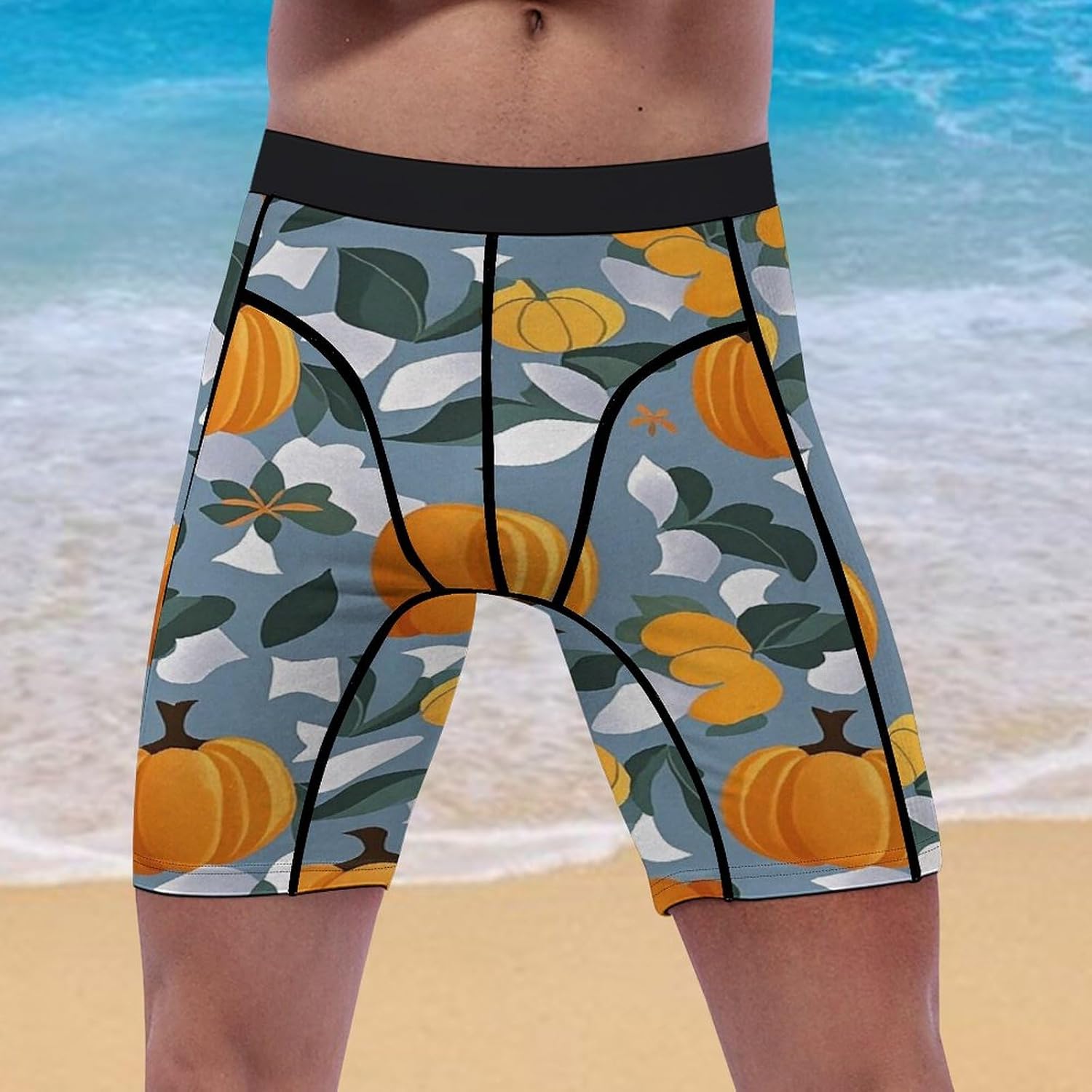 Orange Pumpkin Pattern Compression Shorts Men Spandex Sport Shorts Workout Performance Baselayer Underwear