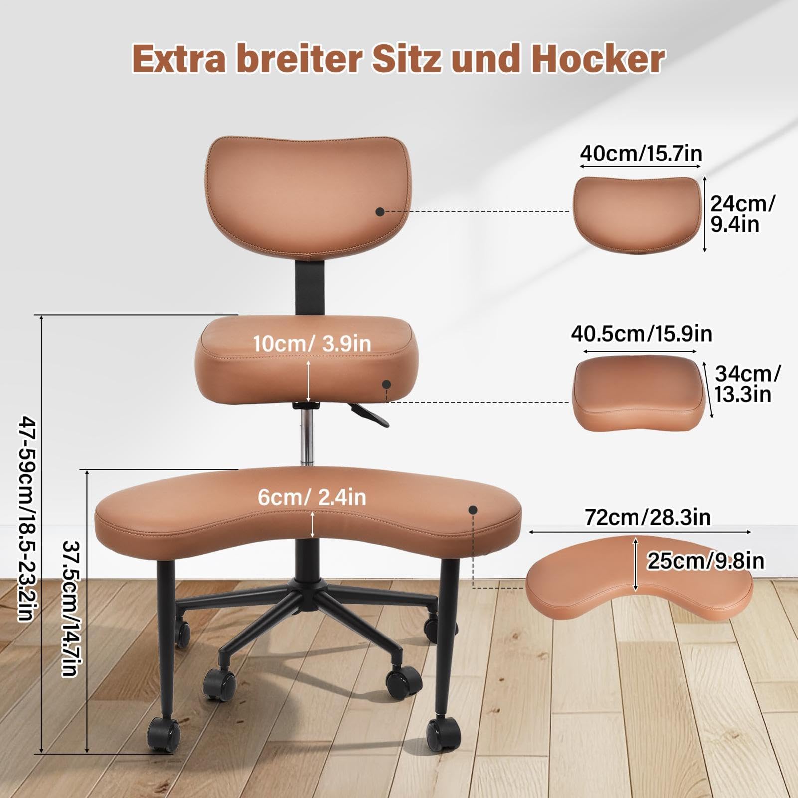 Generisch Chaise de méditation professionnelle avec roulettes, pour s'asseoir dans un siège de couture, chaise de bureau TDAH, avec tabouret réglable en hauteur, design flexible pour les personnes