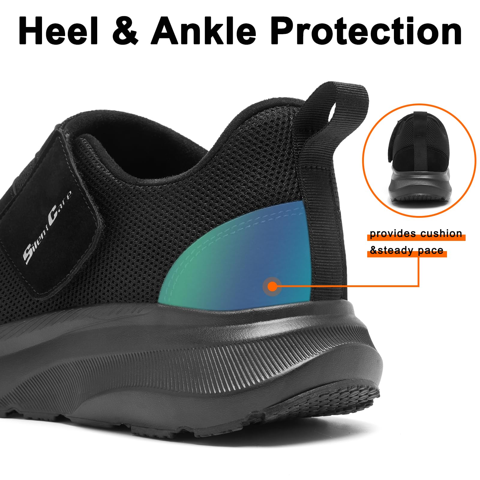 SILENTCARE Buty dla diabetyków dla mężczyzn, szerokie palce, wsuwane, dla opuchniętych stóp, regulowane buty do chodzenia dla osób starszych łagodzące ból stóp, neuropatia