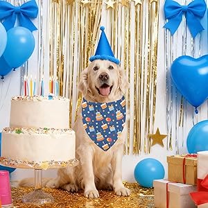 Birthday Dog Bandanas, Reversible Double Side Large Pet Bandanas, Celebration Set, Adjustable Triangle Holiday Scarves for Dogs Girl Boy Pets