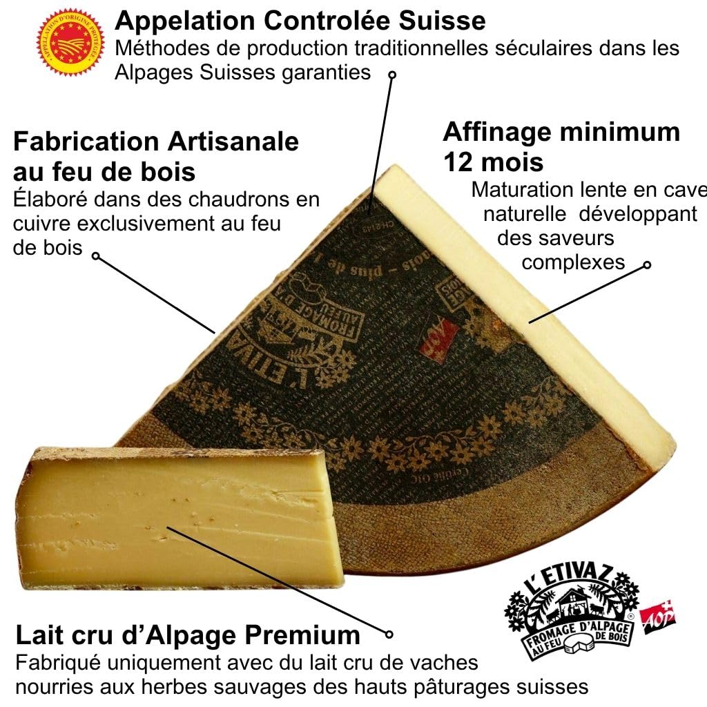 Etivaz AOP Fromage Suisse d'Alpage - 500gr - fabrication traditionnelle - affinage minimum 12 mois - Pâte Dure Premium saveur intense