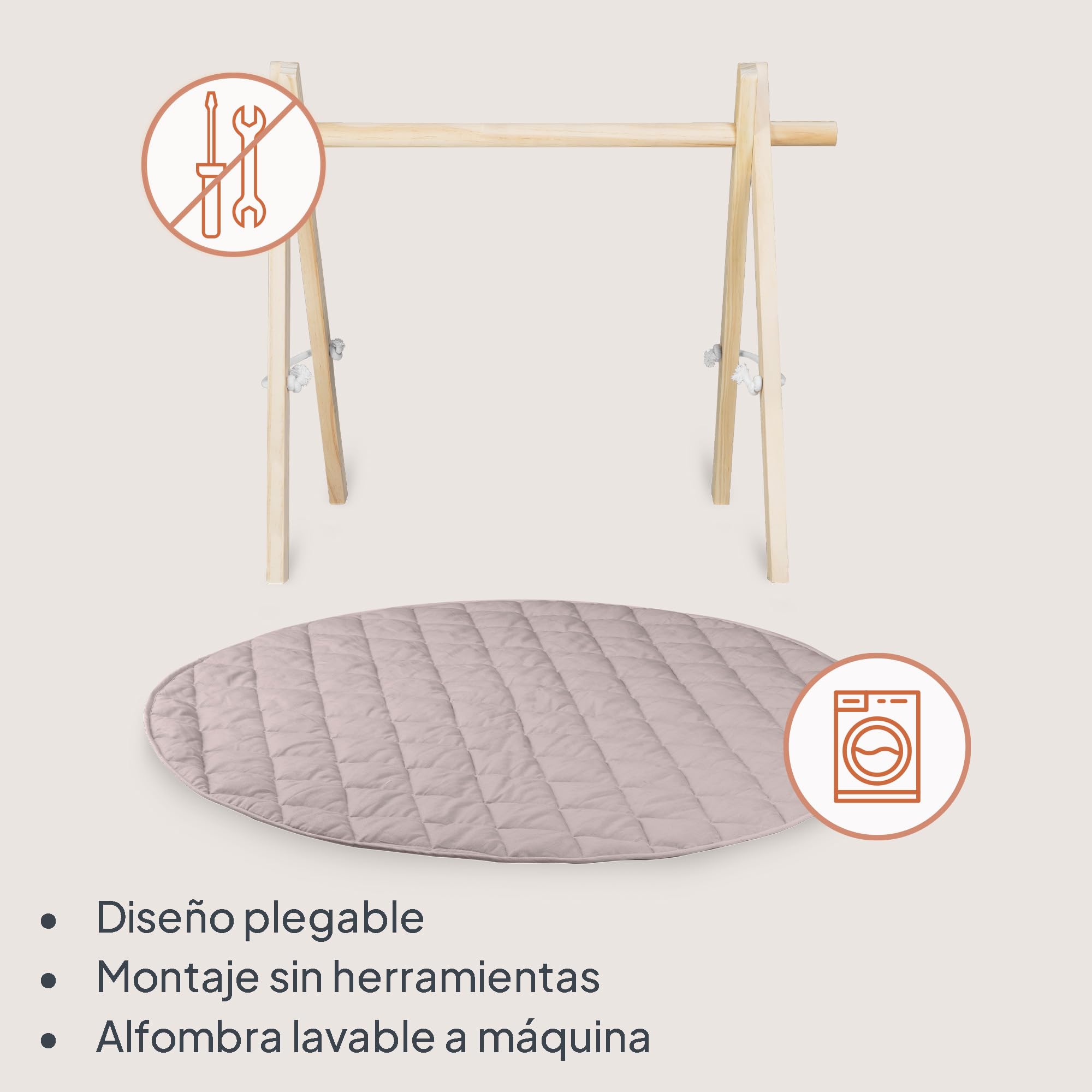 Lionelo Anis Set Manta de Actividades Bebé con Gimnasio de Madera, Baby Gym Montessori con Juguetes Desmontables, Alfombra de Algodón Antideslizante 2 cm, Plegable