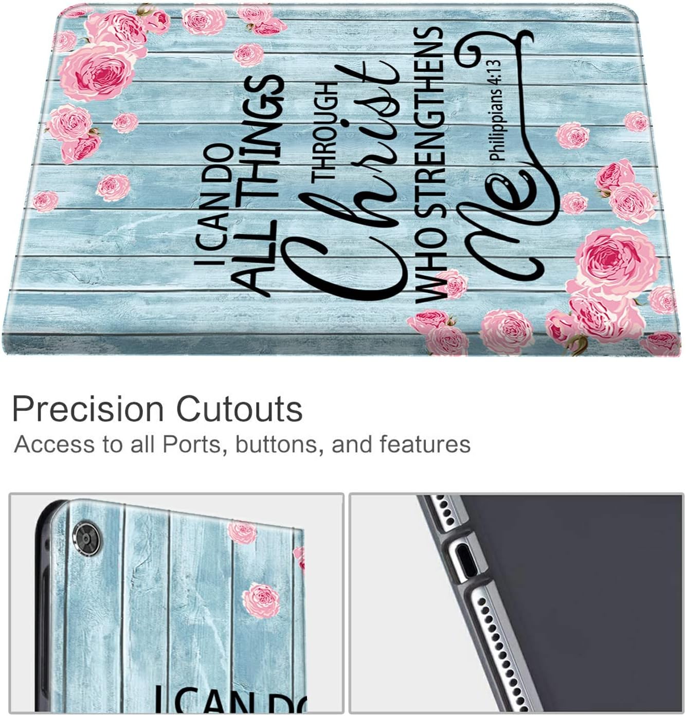 All-New HD 8 Plus Tablet Case, Kindle Fire HD 8 Case 10th Generation 2020 Folding Stand PU Leather Slim Smart Cover with Auto Wake/Sleep for Amazon Fire Tablet 2020,Bible Verses Philippians 4:13