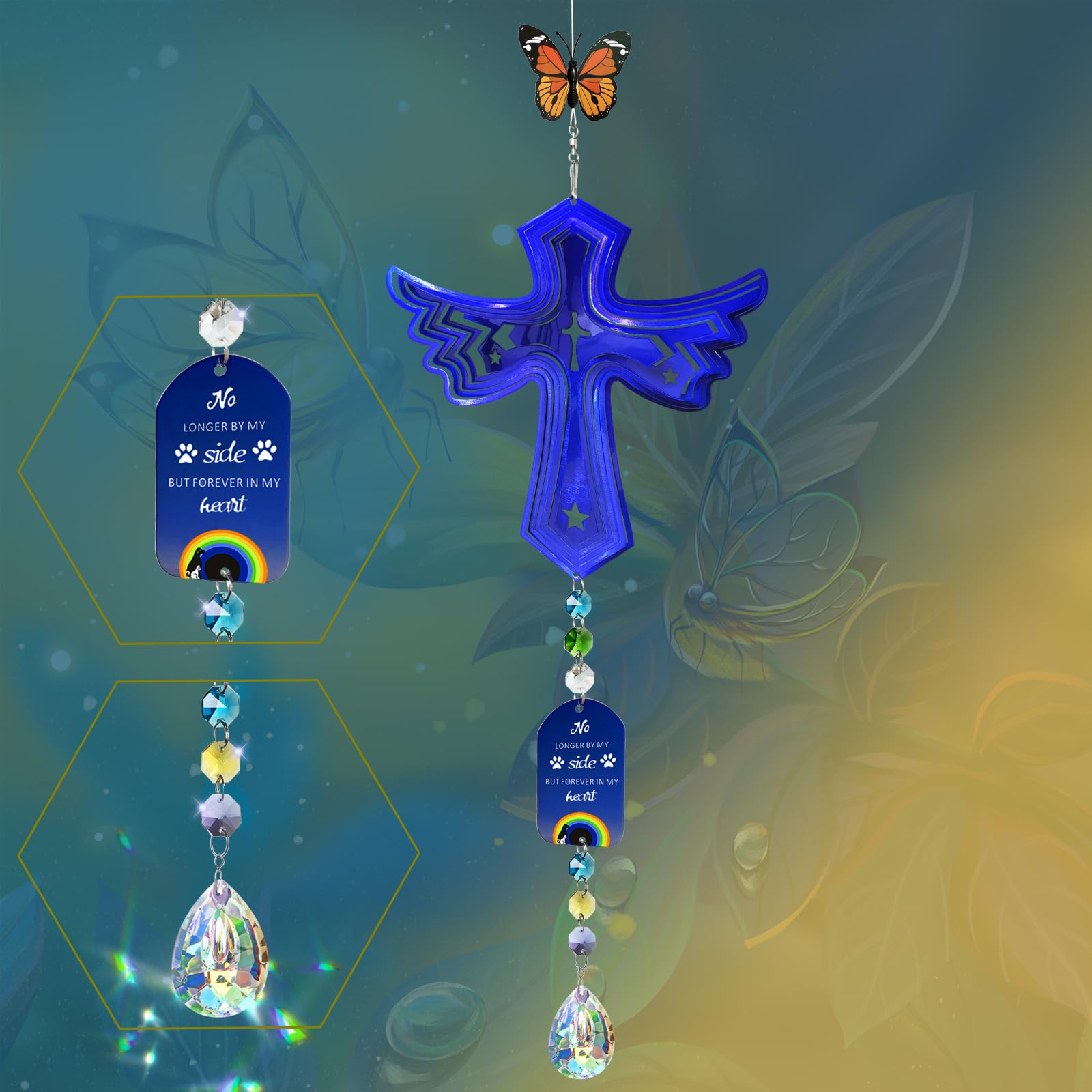 FONMY Cross Pet Sympathy Gift Dog Memorial Wind Spinner Dog Memorial Suncatcher Gifts for Dog Lovers Stainless Steel Wind Chime