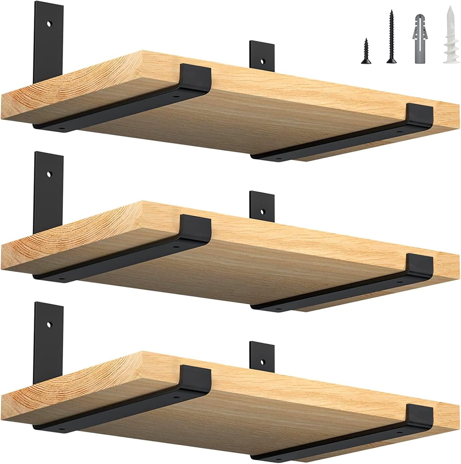 LuckIn 12 Inch Wall Shelf Brackets (Fit 11.25" Board) 6-Pack, Heavy Duty Black Iron, Garage, Kitchen, Laundry Room Floating Shelf Hardware