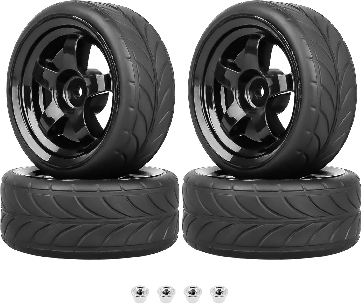 Pre-Glued RC Touring Tires and Wheels Set for 1/18 Traxxas Latrax Teton 1/10 On-Road 4-Tec 2.0 3.0 Tamiya TT02 TT01, Set of 4 (Type 1)
