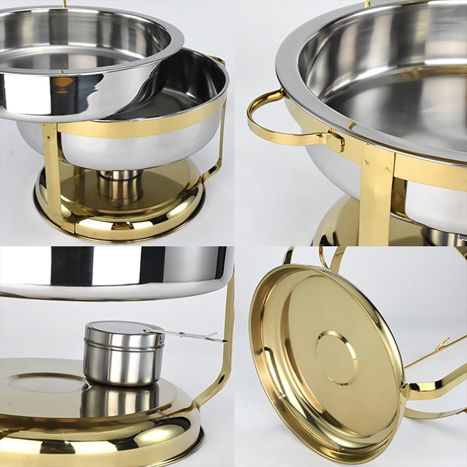 Juego de platos de acero inoxidable, 4,5/9 L, con sartenes colgantes y soportes de combustible para fiestas, restaurantes, hoteles, solución perfecta para catering