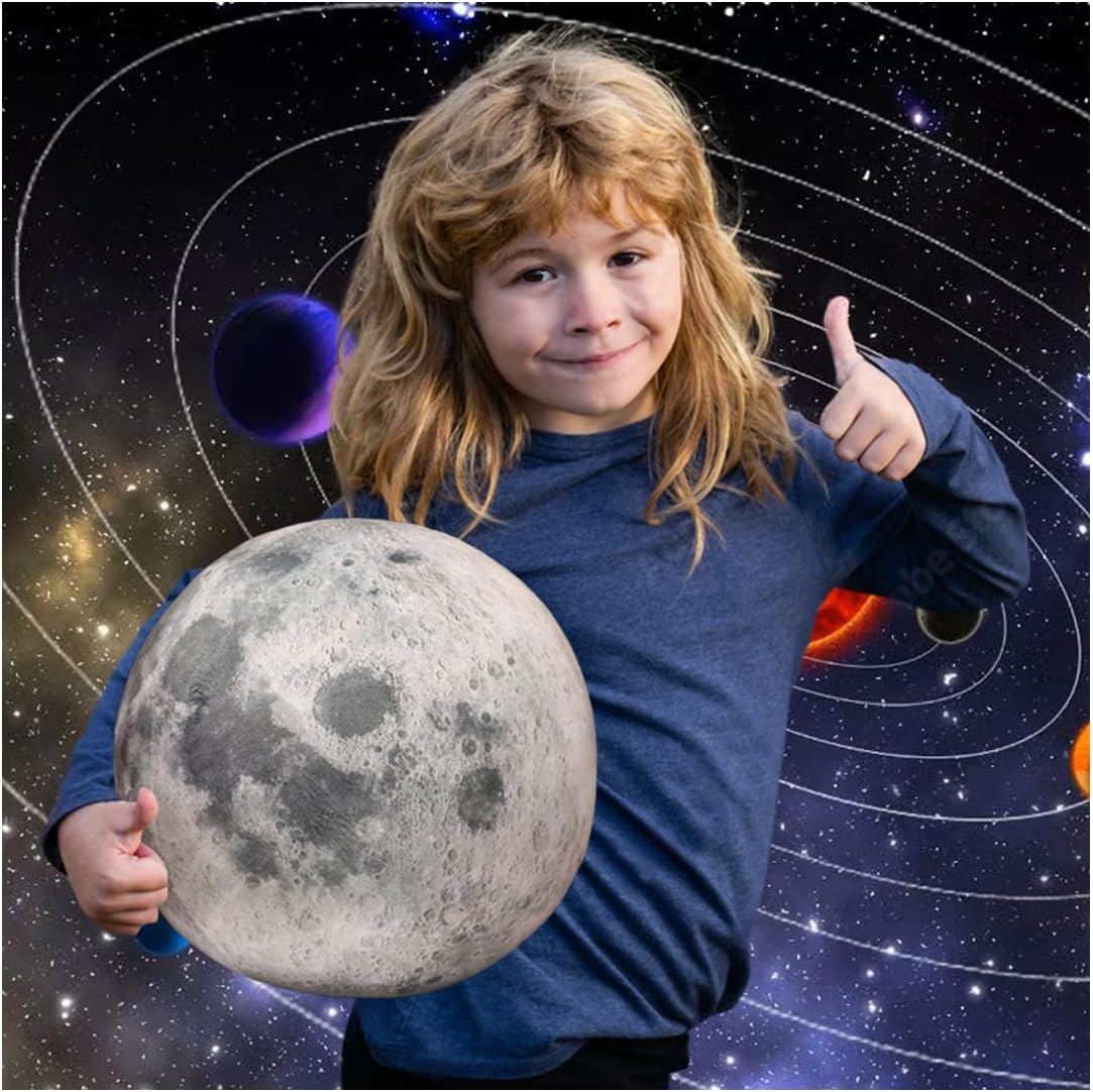 ELAINREN Simulation 3D Moon Stuffed Pillow Ultra-Soft Universe Planet Plush Toy Realistic Solar System Plushie Model for Educational Learning/10.6''