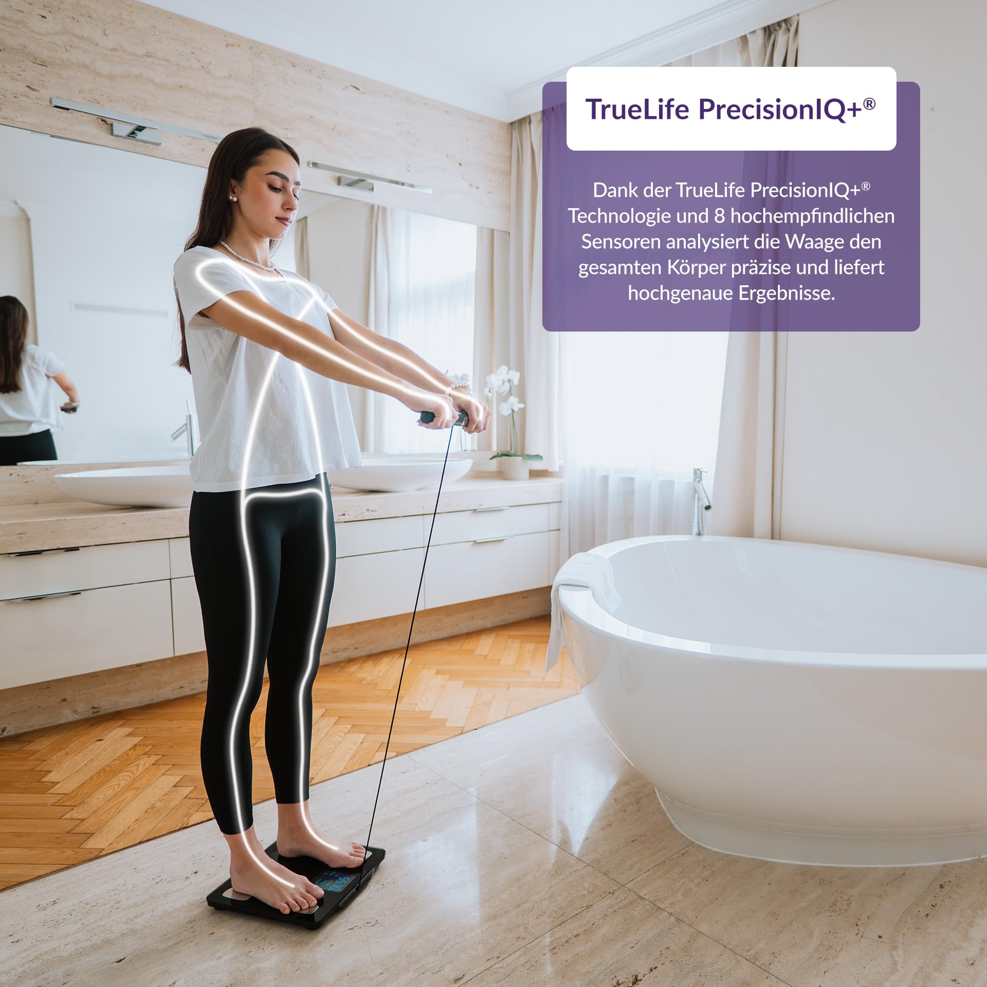 TrueLife FitScale W8 Black, Bilancia diagnostica personale Bluetooth, misurazione tramite analisi dell'impedenza bioelettrica, 15 indici del corpo misurabili, display LCD a colori, fino a 16 utenti