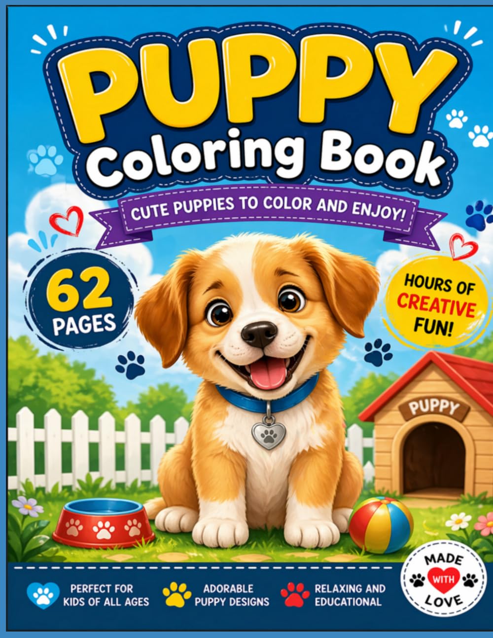 PUPPY Coloring Book: 62 Fun & Easy Puppy Coloring Pages