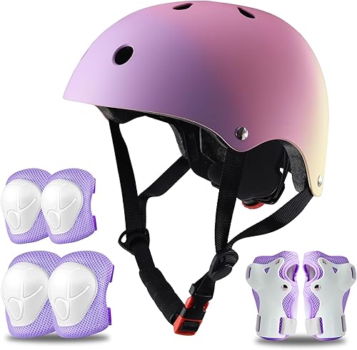 SAITI Casco de bicicleta para niños, casco de bicicleta para niños de 3 a 14 años, equipo de protección con coderas, rodilleras y muñequeras, casco