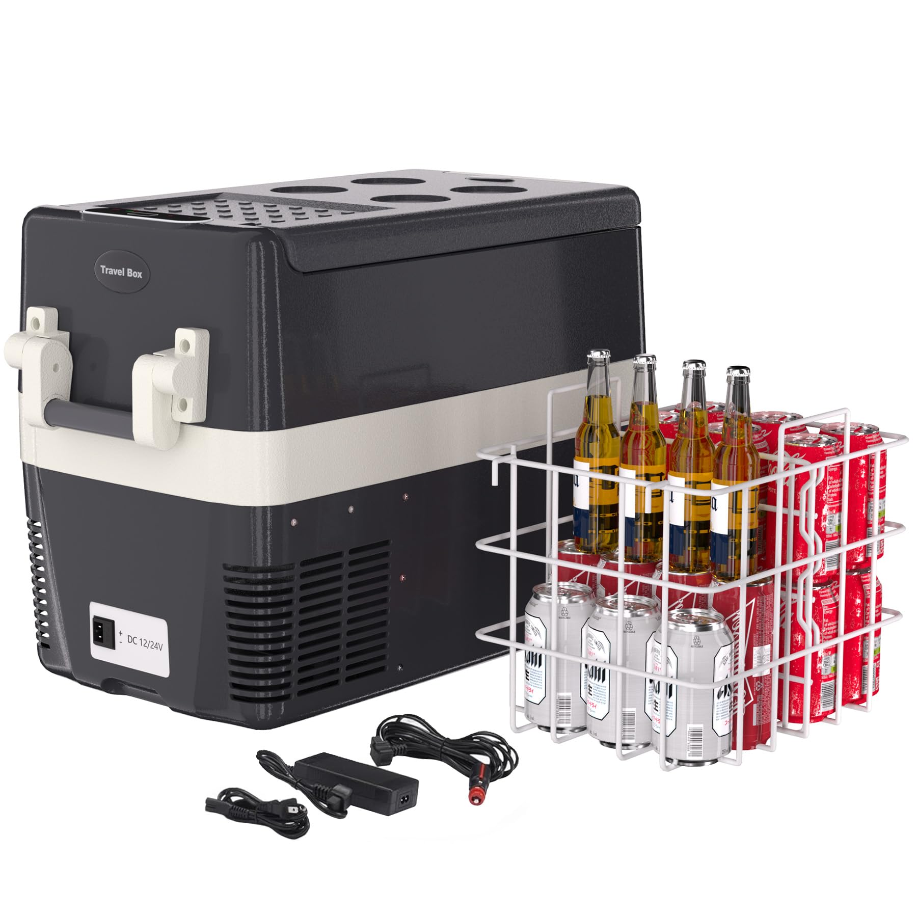 Frigorifero elettrico per auto, 12 V, 42 QT (40 l), frigorifero portatile 12 V/24 V CC 110-240 V AC, frigorifero per auto, congelatore portatile con cestello per viaggi, camion, barca