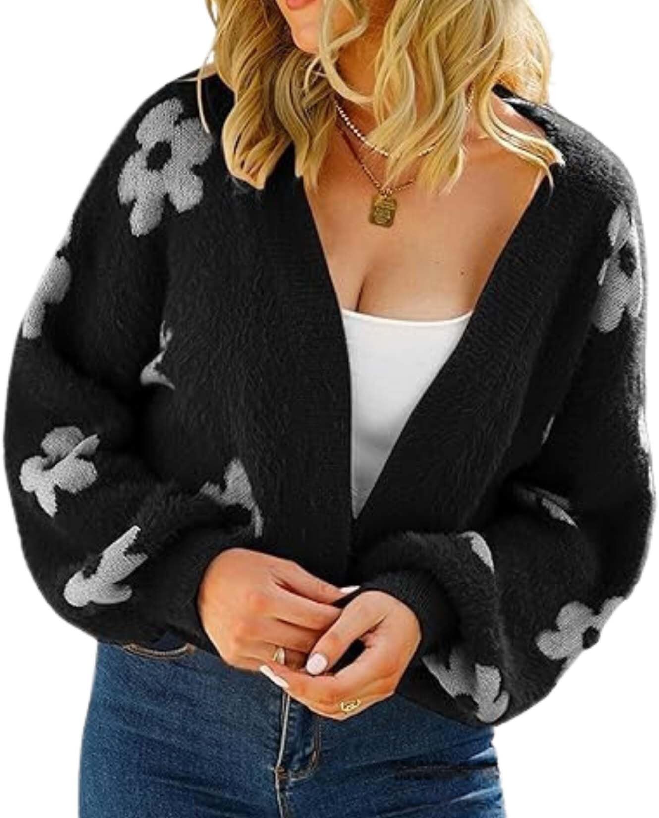 Short Floral Knit Womens Sweater The Perfect Fashion Piece for Layering This Spring and Summer Funky Floral Design