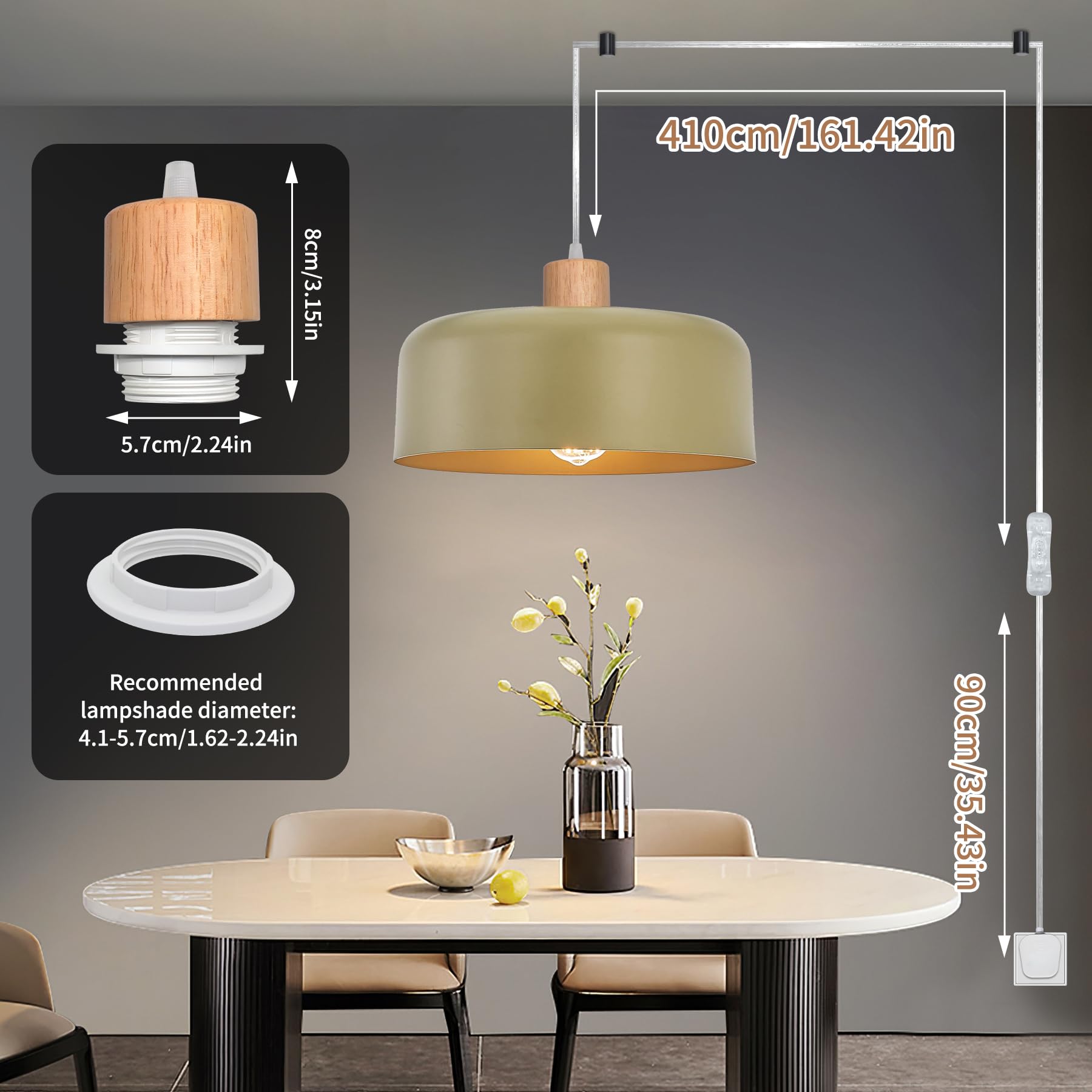 WPQIUZS 2 Pack Plug in Pendant Light, 500CM Transparent Cable, E27 Lamp Holder with Switch, Plug in Ceiling Light - Image 2