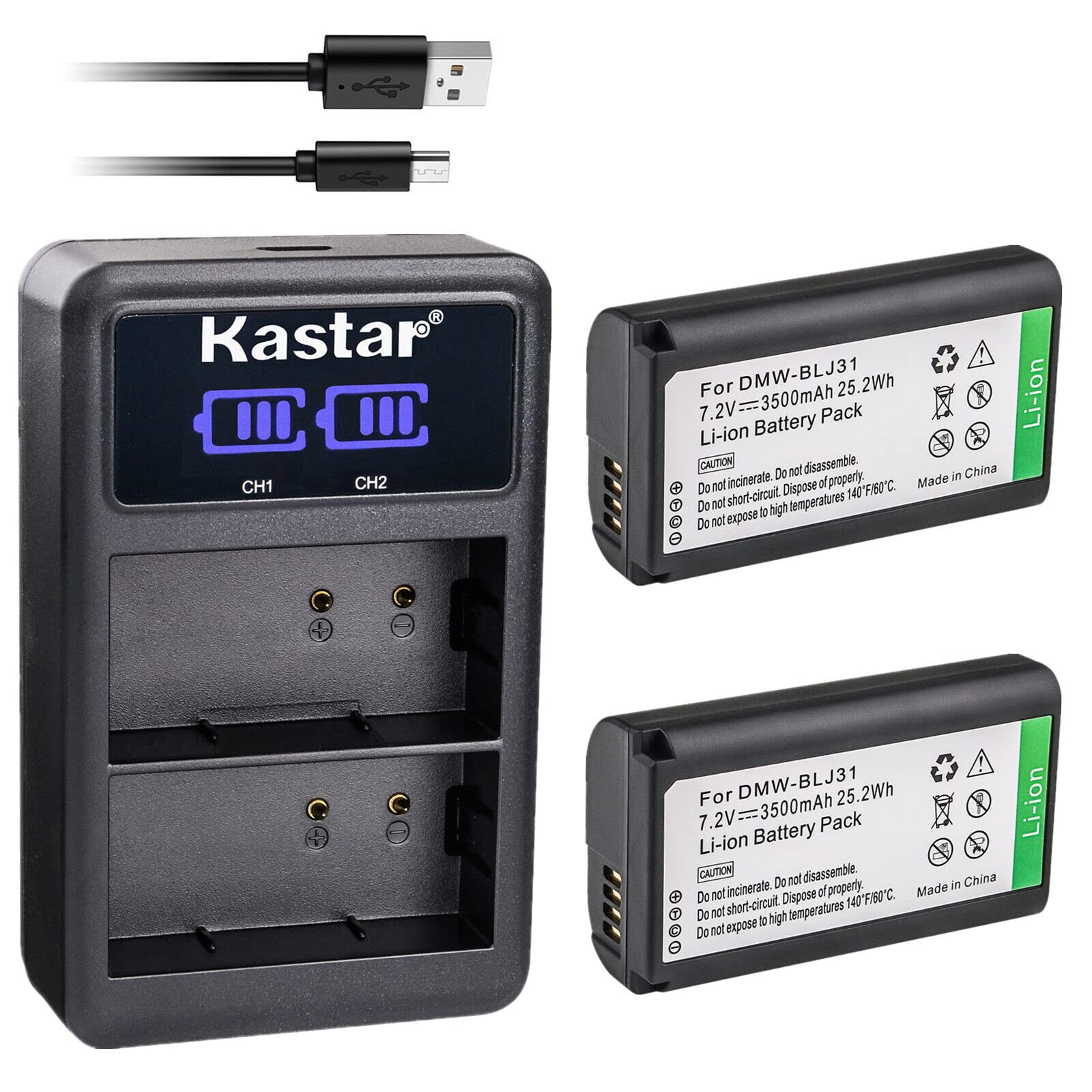 Kastar 2-Pack Battery and LED2 USB Charger Compatible with Panasonic DMW-BLJ31, DMW-BLJ31e Battery, Panasonic LUMIX S1, LUMIX S1R, LUMIX S1H,