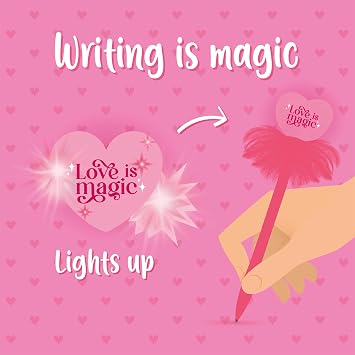 Legami - Açık kalpli tükenmez kalem, Love is Magic, pembe mürekkep, çocuklar ve yetişkinler için LED kalem, uç 0,7 mm, kalp