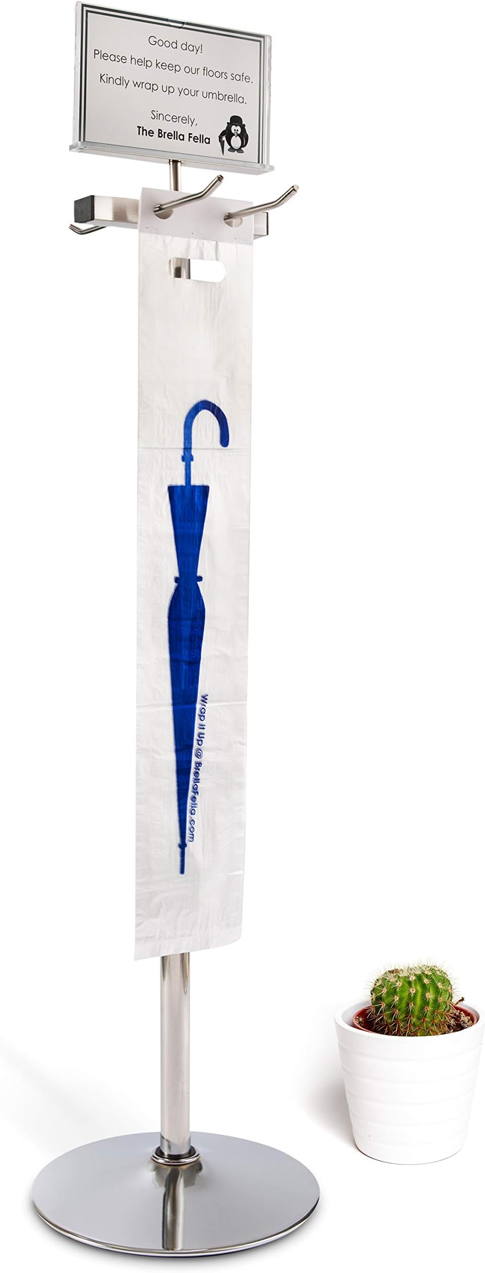 Umbrella Bag Wrapper Station with Sign Frame - Wrap Umbrellas for Rain - Be Safe, Wrap it up! - 100 Long Bags Included