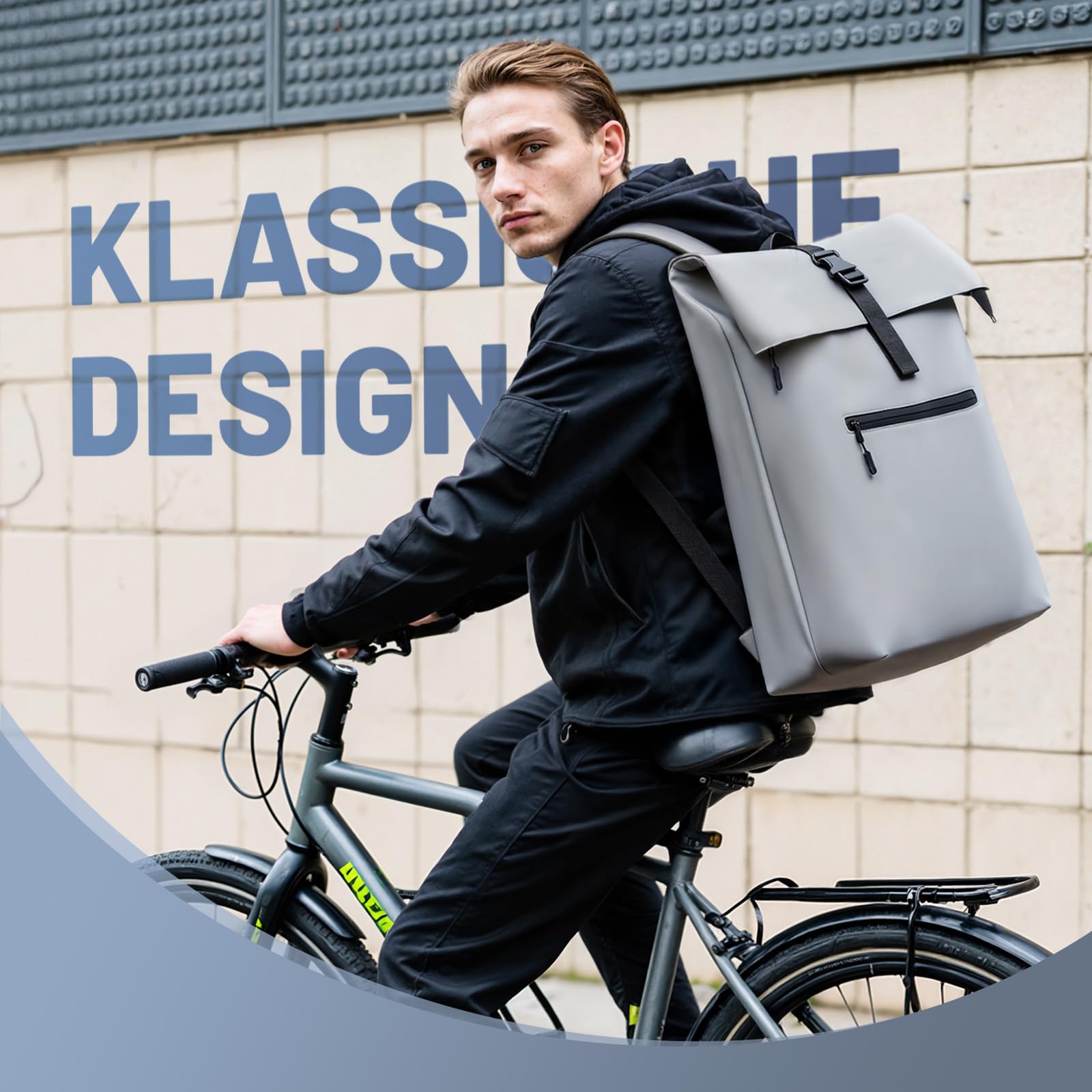 Gloop Rolltop Zaino impermeabile per uomo e donna, grande capacità, design classico con funzionalità, elegante zaino da viaggio per viaggi, ciclismo, Verde lucido, 32x13x46cm