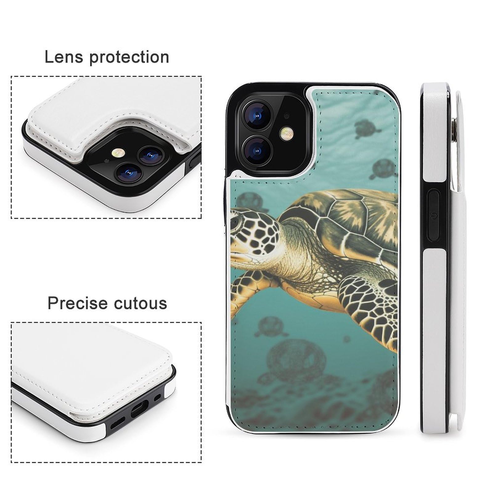 Fundas tipo cartera para iPhone 12 Mini, diseño de tortugas marinas, funda de piel con ranuras para tarjetas