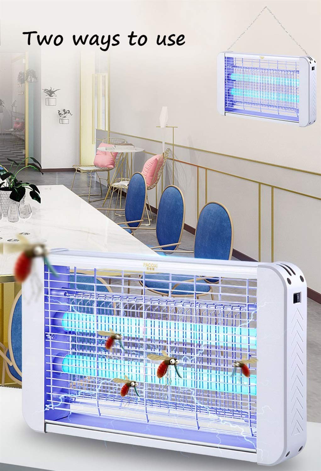 TEmkin Lampada antizanzare a Parete con Trappola per zanzare, Lampada antizanzare a LED con Shock Elettrico Muto Senza Radiazioni, Luce Domestica, Cucina, Camera da Letto, per zanzare/Mosche