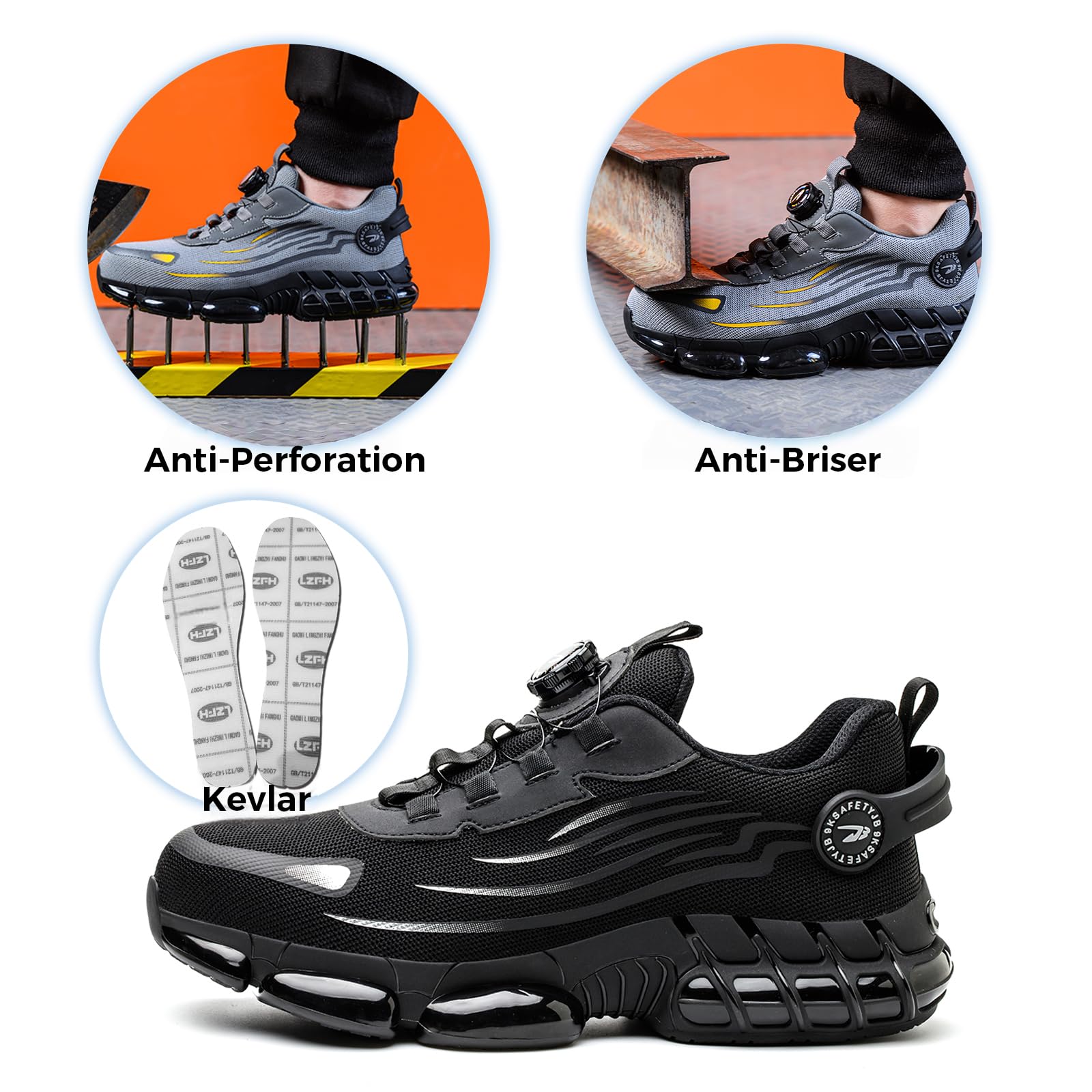 Chaussures de Sécurité Hommes Femmes Basket Respirante Antidérapante Légère Travail avec Embout en Acier 36-46 EU
